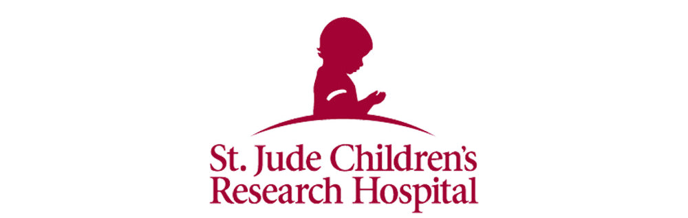 Logo of St. Jude Children's Research Hospital with a silhouette of a child on a white background